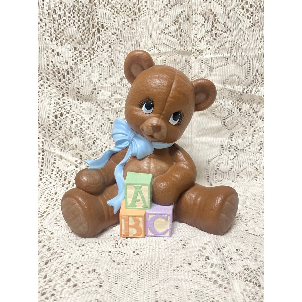 Vintage ceramic teddy bear piggy bank-hand painted nursery decor